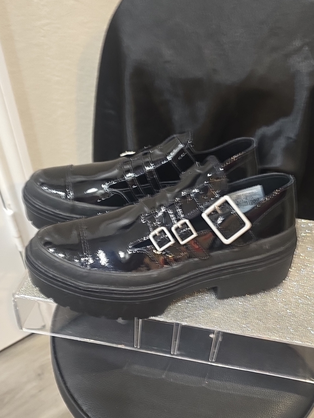 Converse Chuck Taylor All Star Lugged Heel Mary Jane Platform Shoe- Black Patent - Picture 9 of 12